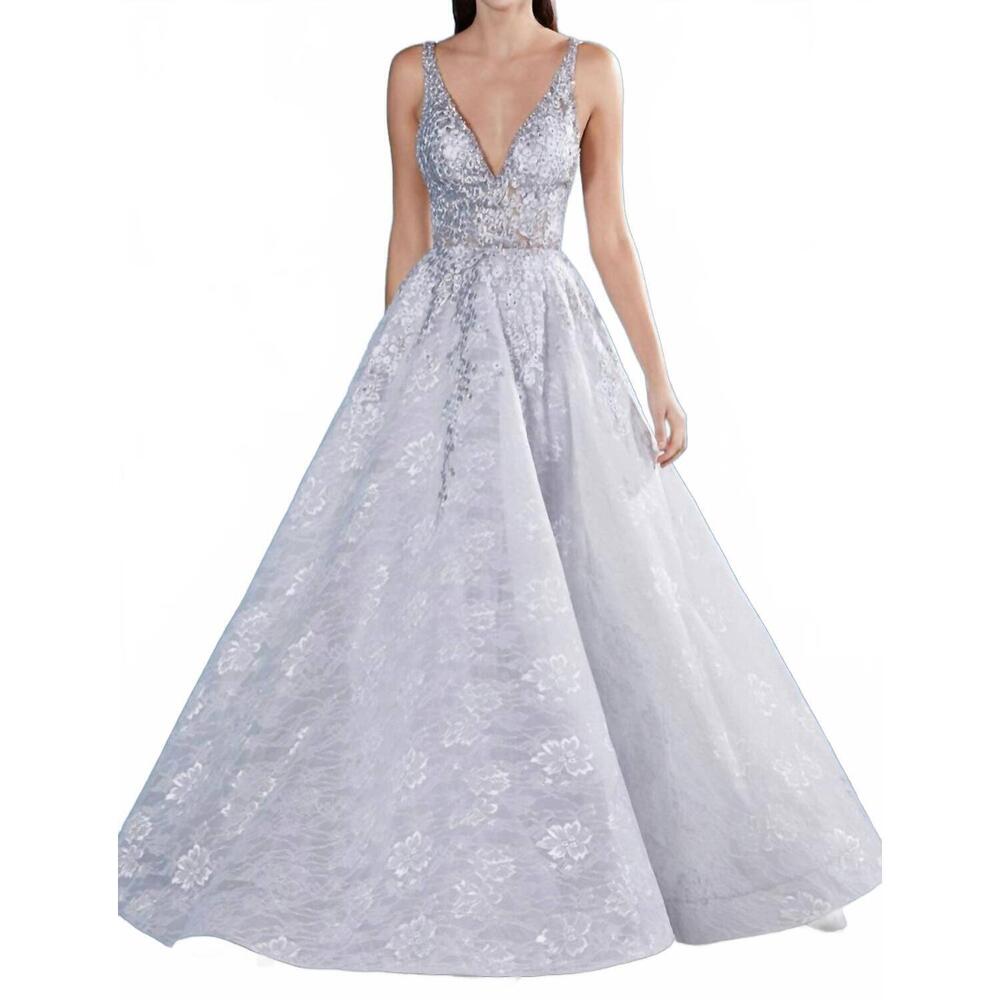 NEW ANDREA & LEO COUTURE dalia floral gown in silver